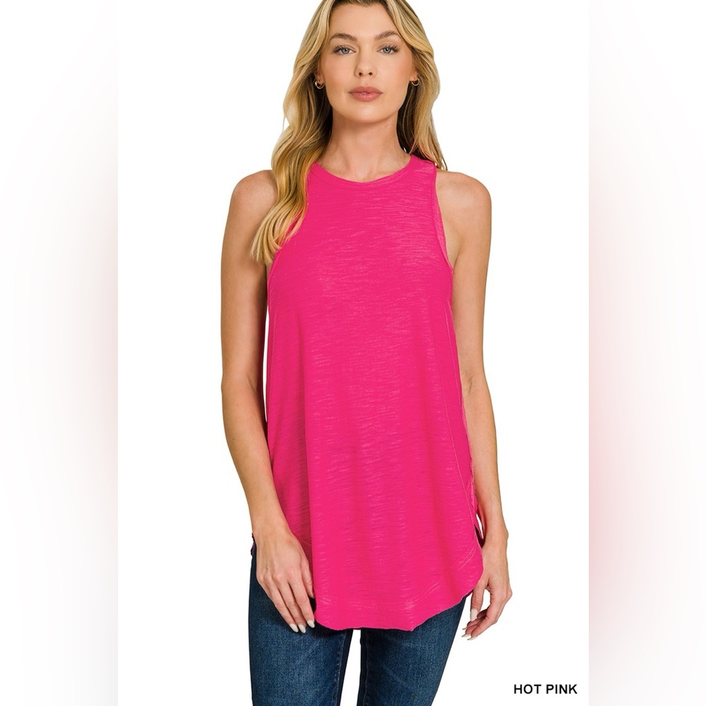 Zenana Curved Hem Slub Tunic Tank